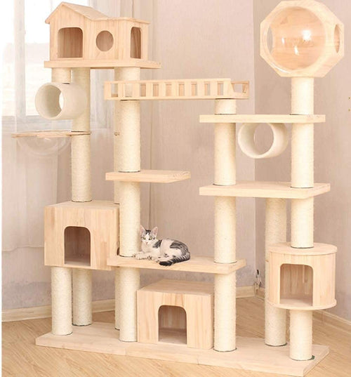 BAoce Solid Wood Cat Tree with Climbing Frame & House