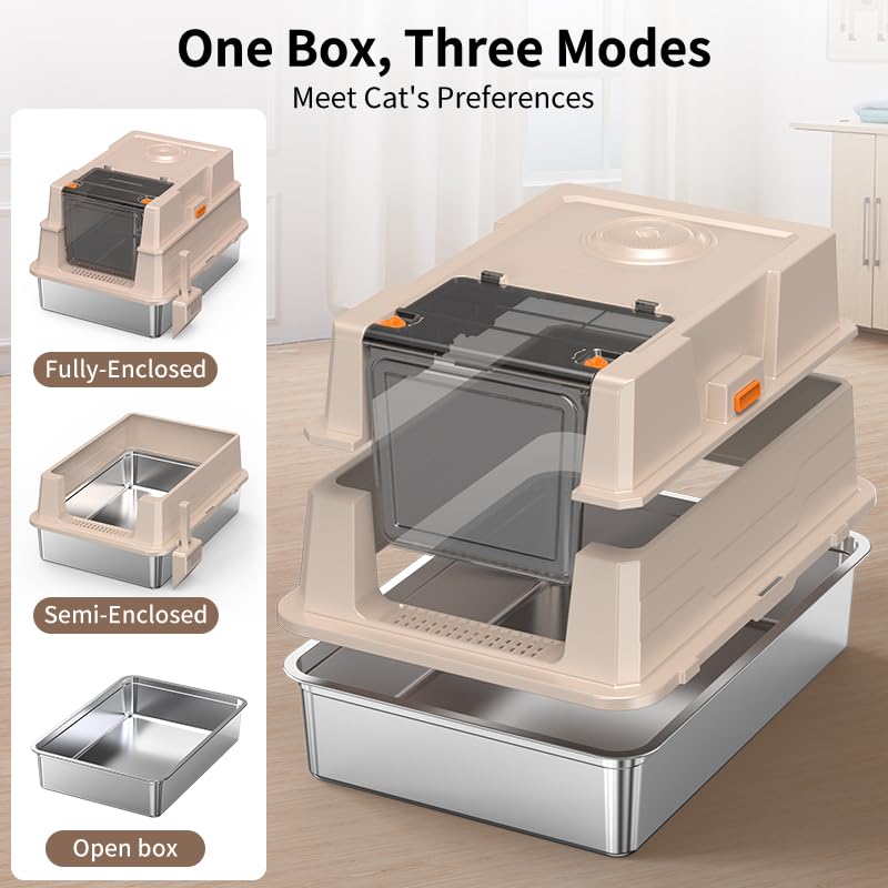 Amacv Extra-Large Stainless Steel Cat Litter Box