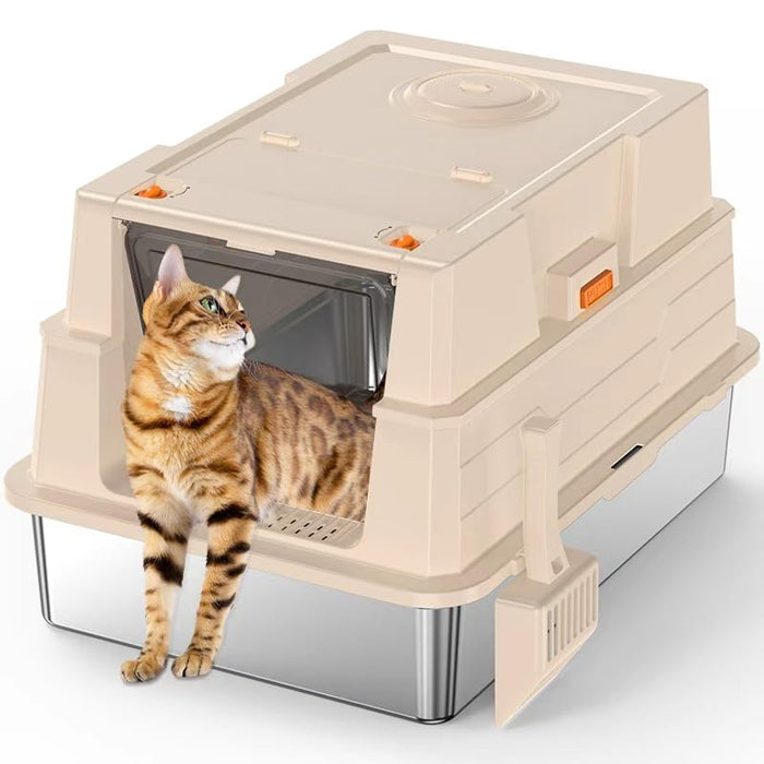 Amacv Extra-Large Stainless Steel Cat Litter Box