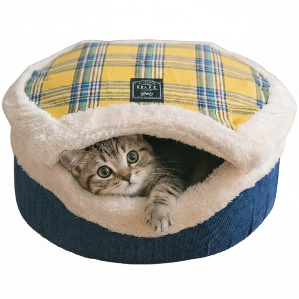 Urnat Plush Calming Cat Cave Bed with Detachable Lid