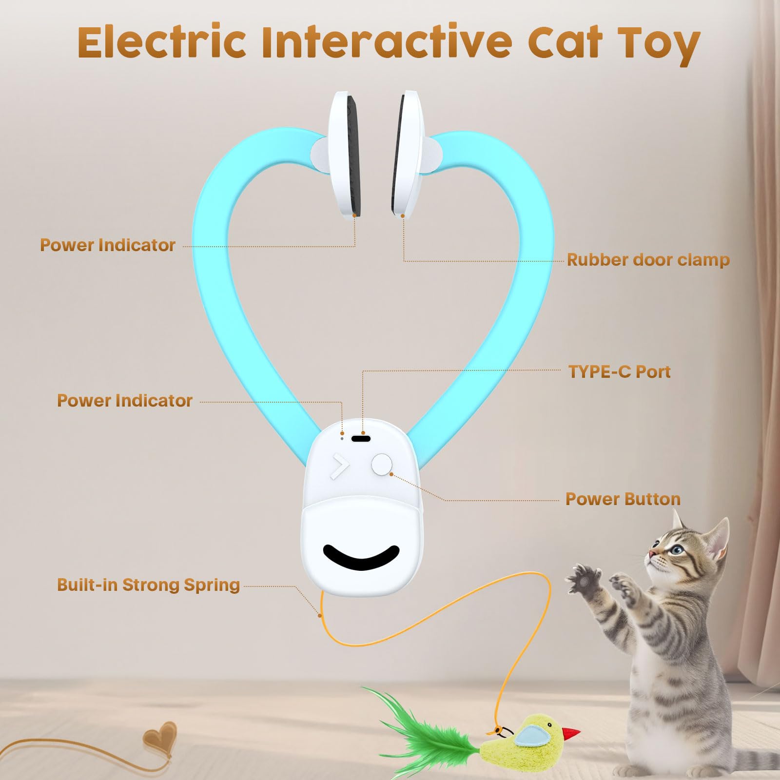 USB-Rechargeable Flying Bird Cat Toy with Feather Wand