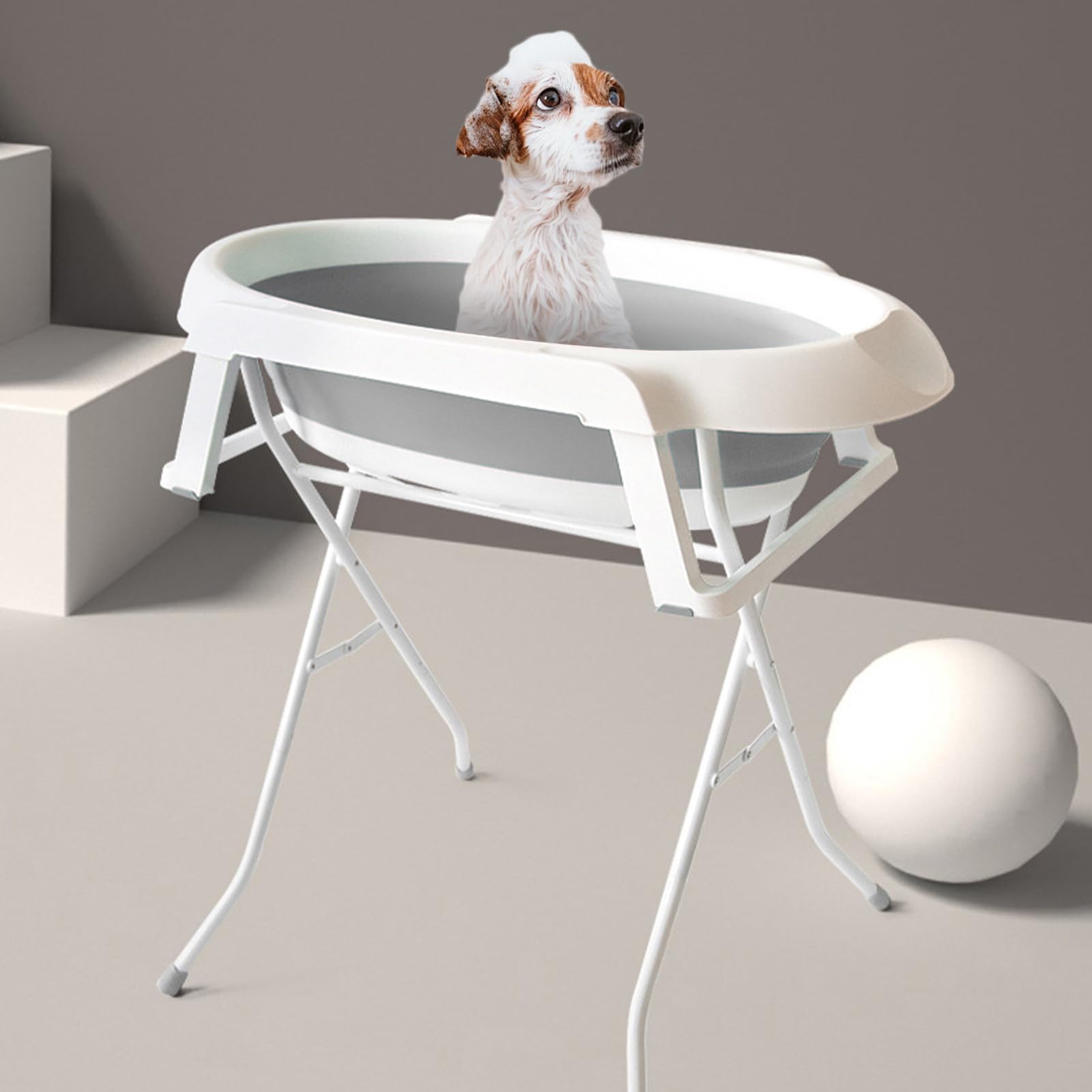 2-in-1 Foldable Elevated Dog Bathtub & Grooming Station