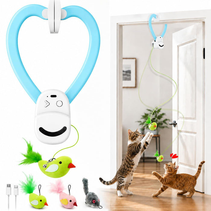 USB-Rechargeable Flying Bird Cat Toy with Feather Wand