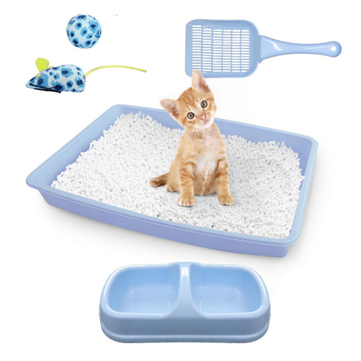 PAWISE Cat Litter Box Starter Kit with Bowl, Scoop & Toys