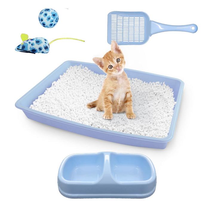 PAWISE Cat Litter Box Starter Kit with Bowl, Scoop & Toys