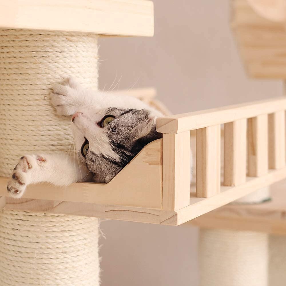BAoce Solid Wood Cat Tree with Climbing Frame & House