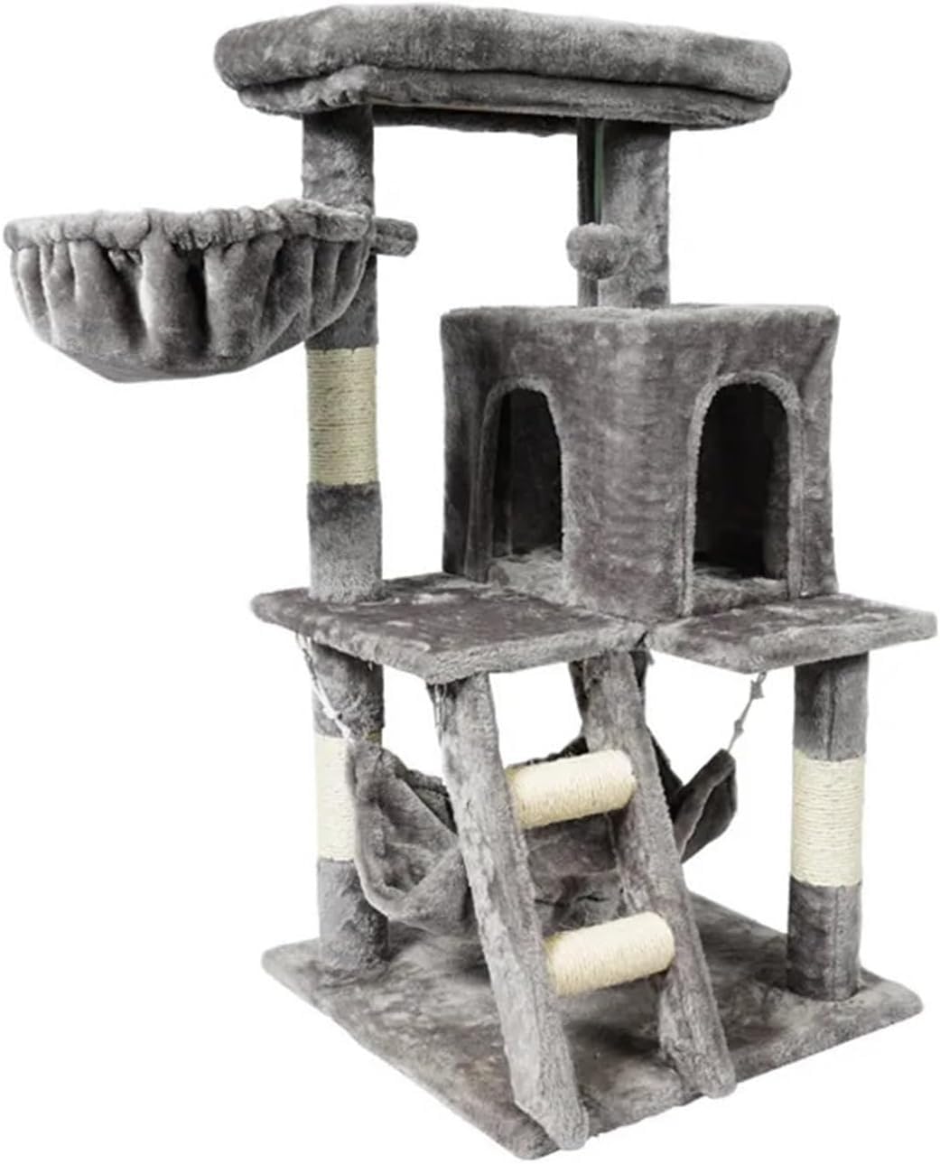 Grey Cat Tree with Bed, Scratching Board & Knot Toy