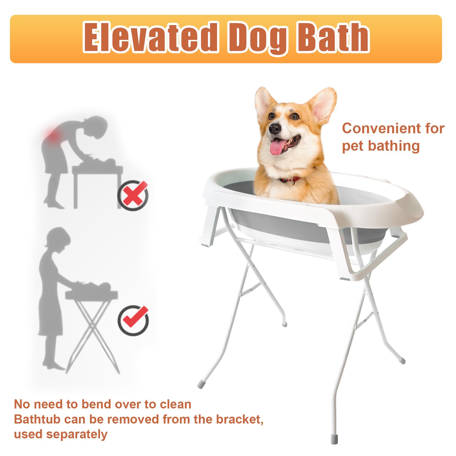 2-in-1 Foldable Elevated Dog Bathtub & Grooming Station