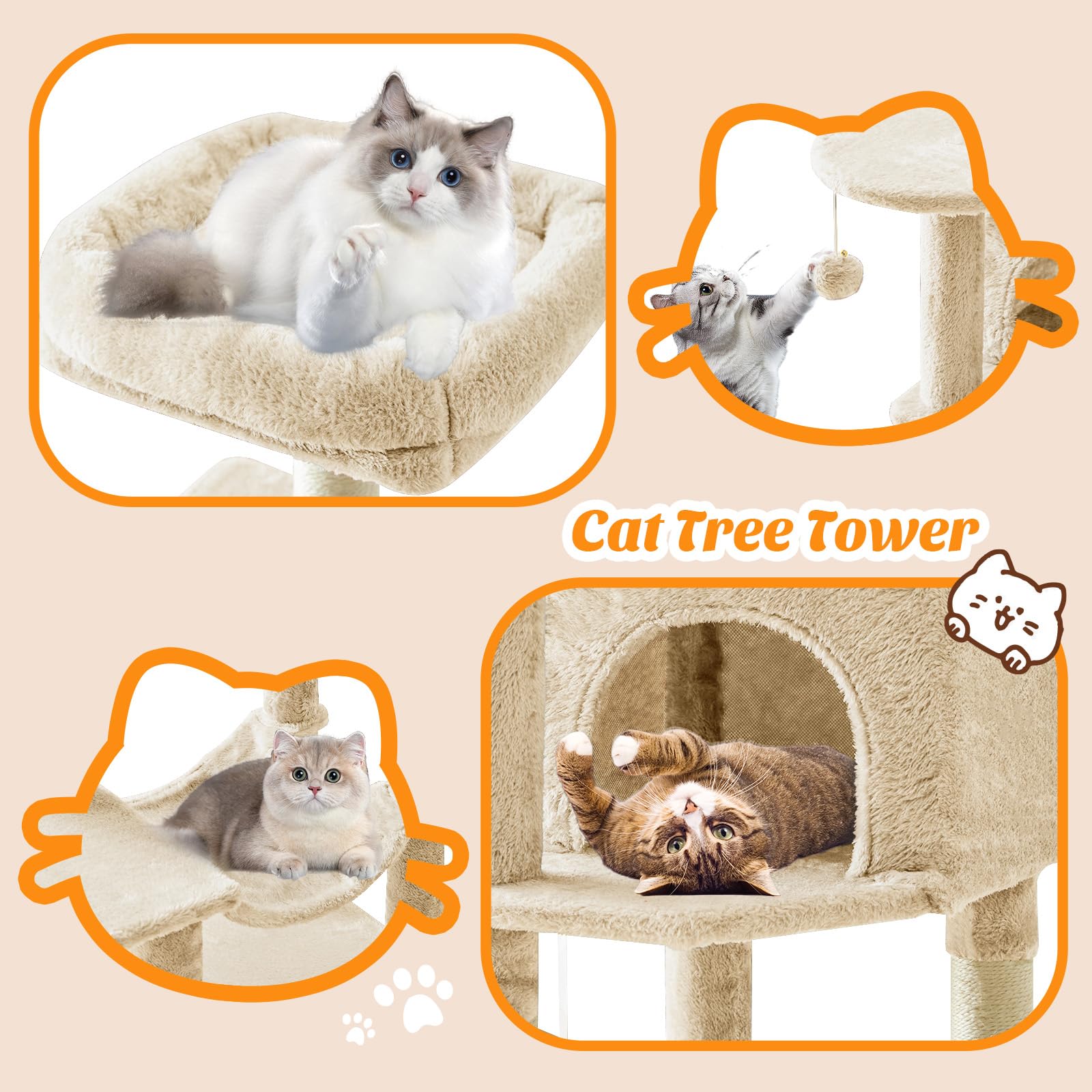 Sweetcrispy Cat Tree Tower with Sisal Posts & Hammock