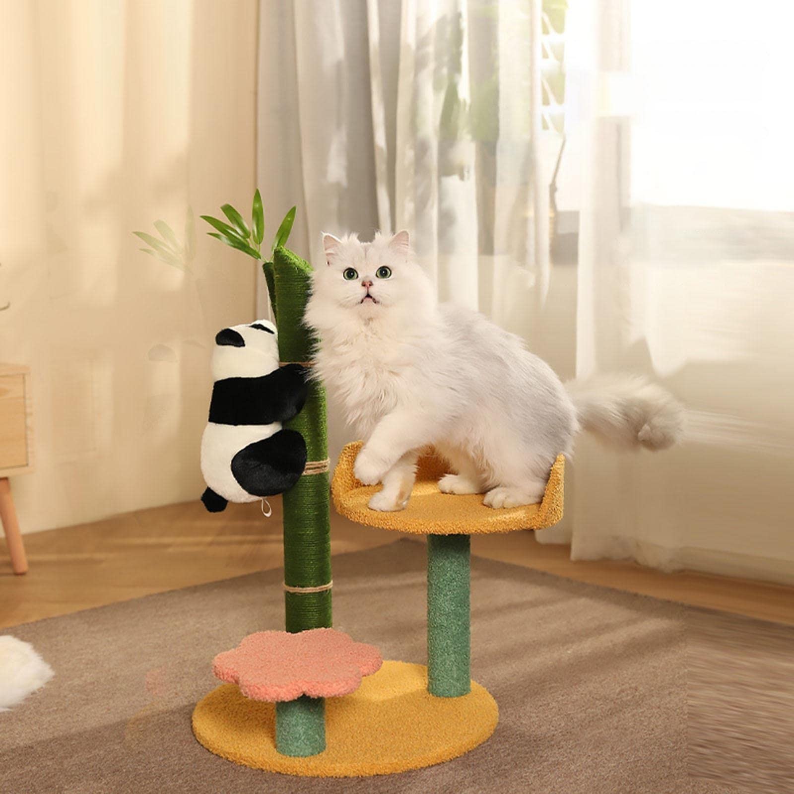MENGKK Bamboo Panda Cat Scratcher with Catnip & Sisal Rope