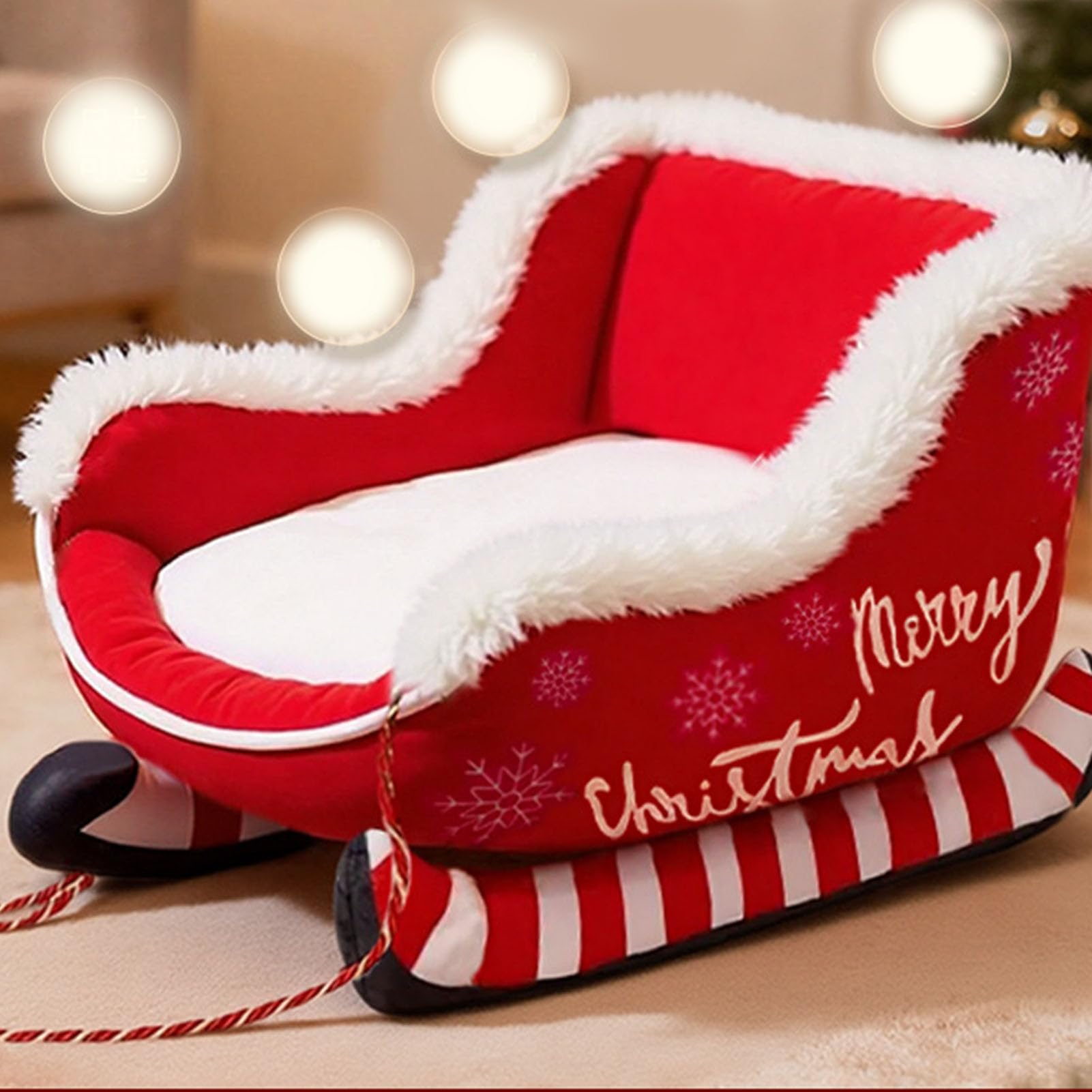 Oreilet Christmas Sled Plush Cat & Dog Cave Bed