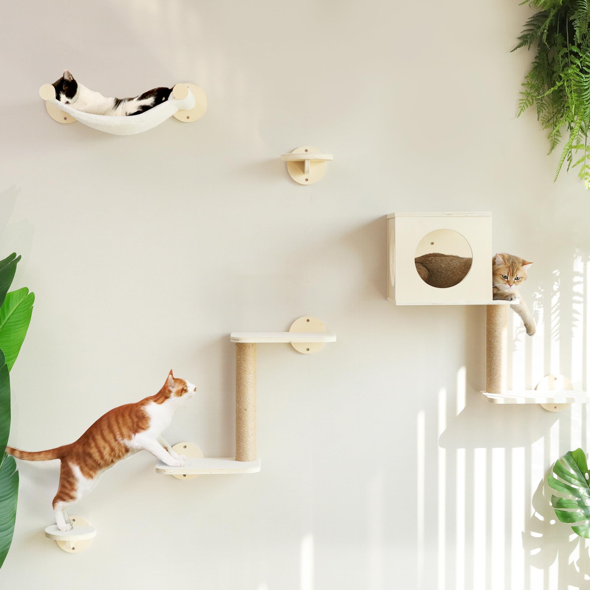 FUKUMARU Wall-Mounted Cat Shelves with Hammock & House