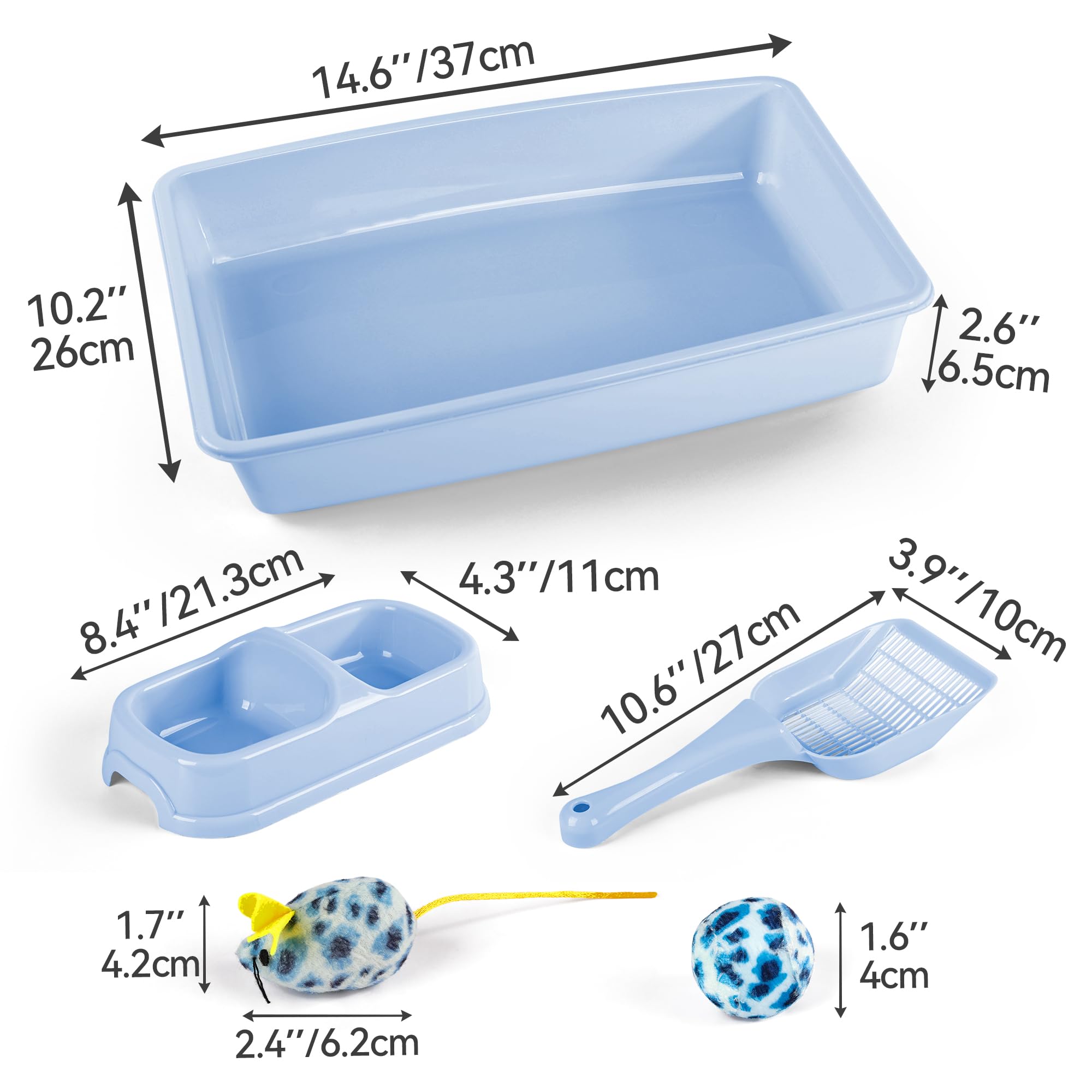PAWISE Cat Litter Box Starter Kit with Bowl, Scoop & Toys