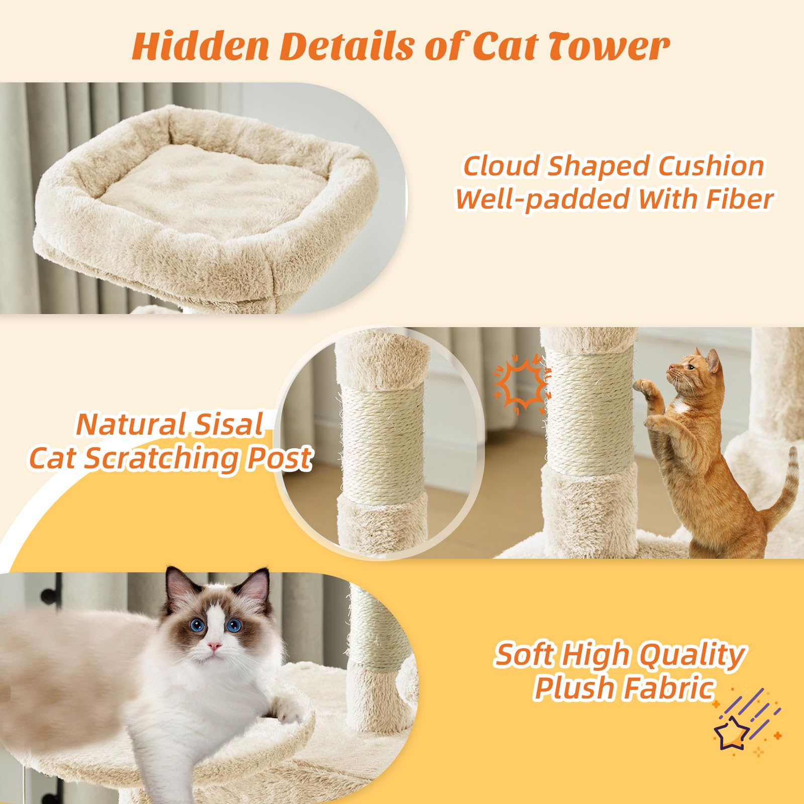 Sweetcrispy Cat Tree Tower with Sisal Posts & Hammock