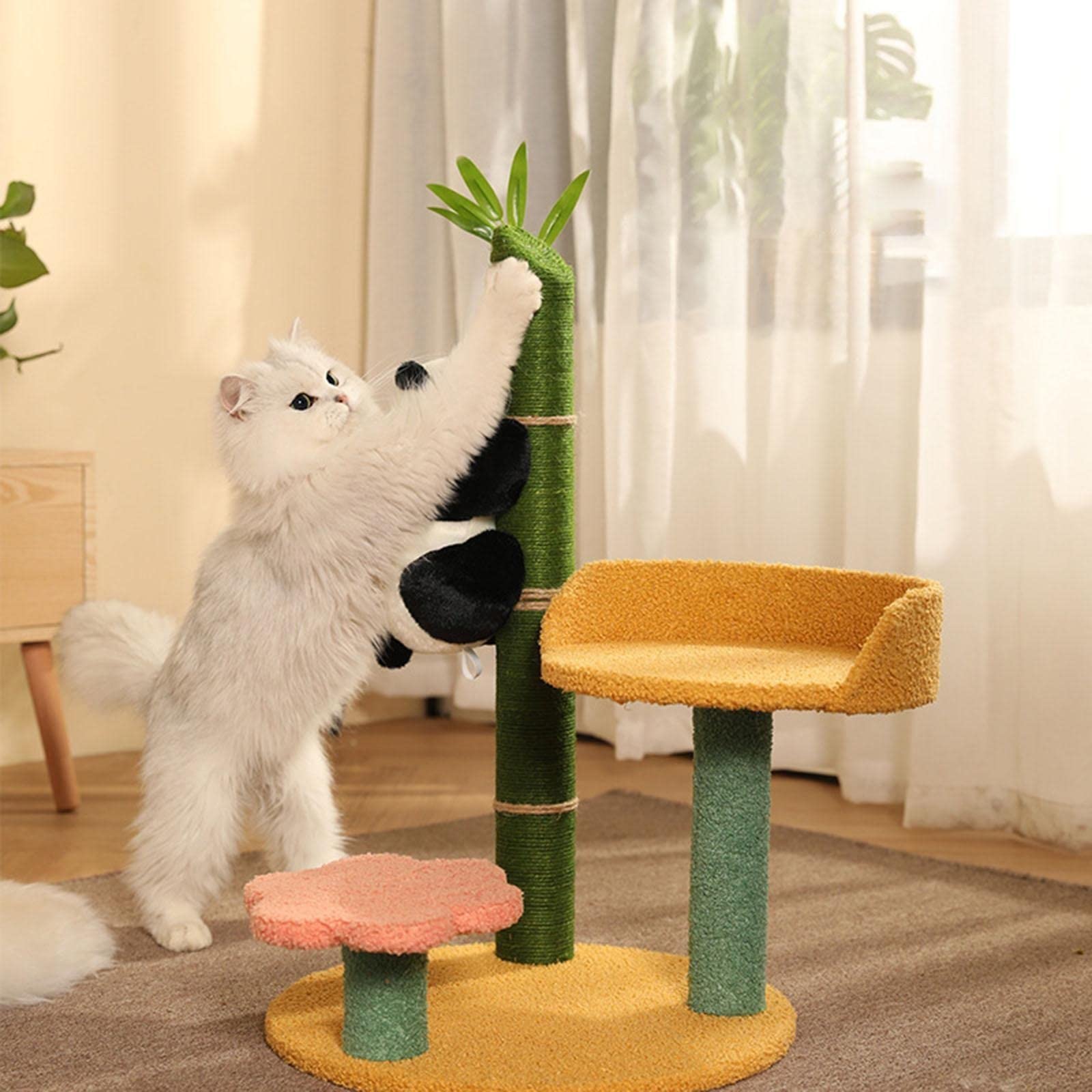 MENGKK Bamboo Panda Cat Scratcher with Catnip & Sisal Rope