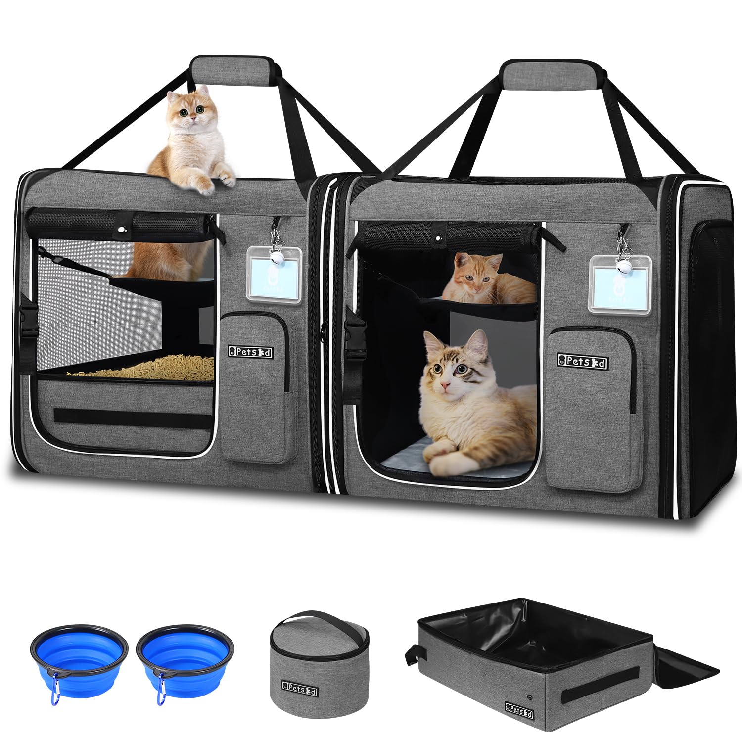 Petskd 2-in-1 Double Cat Carrier with Litter Box