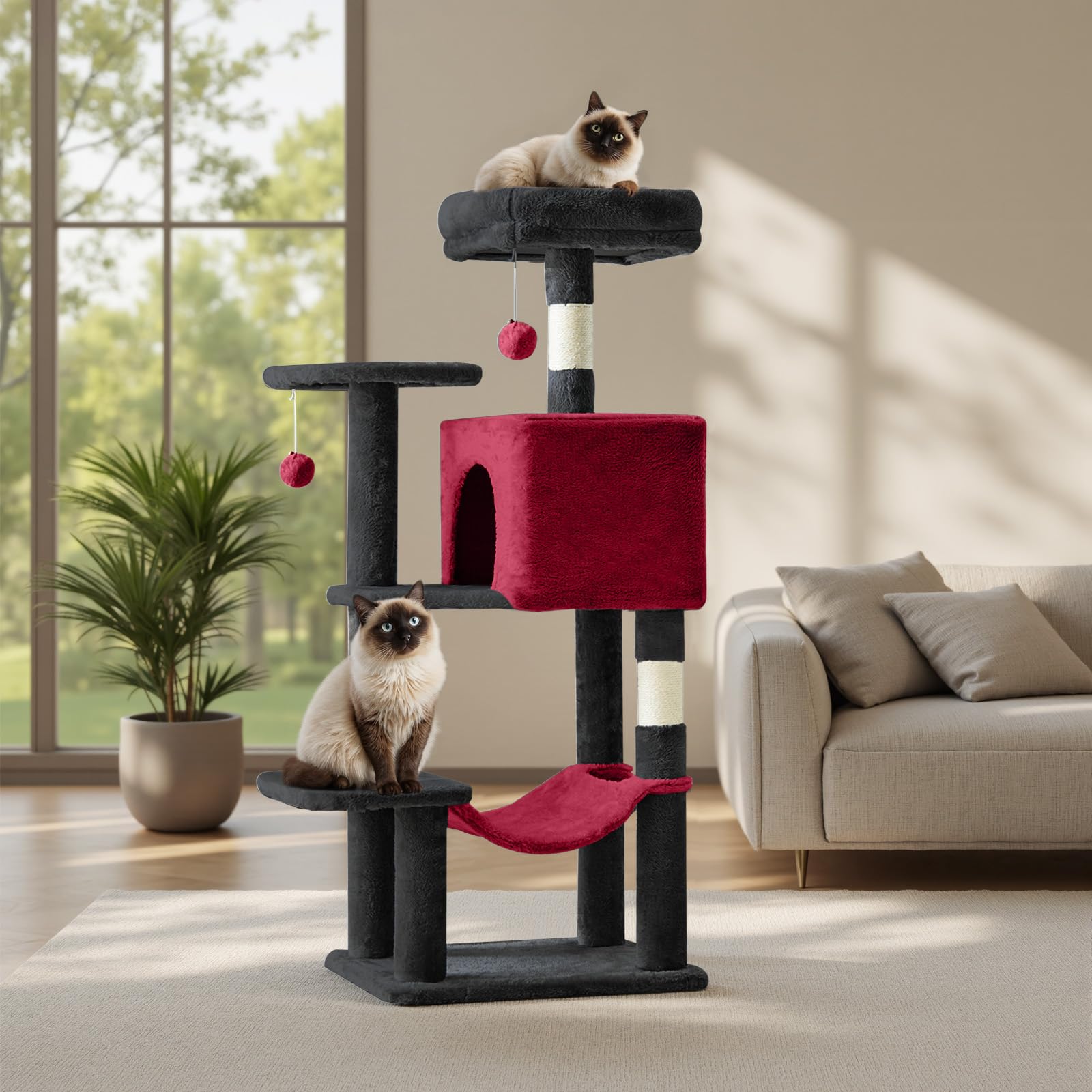 Sweetcrispy Cat Tree Tower with Sisal Posts & Hammock