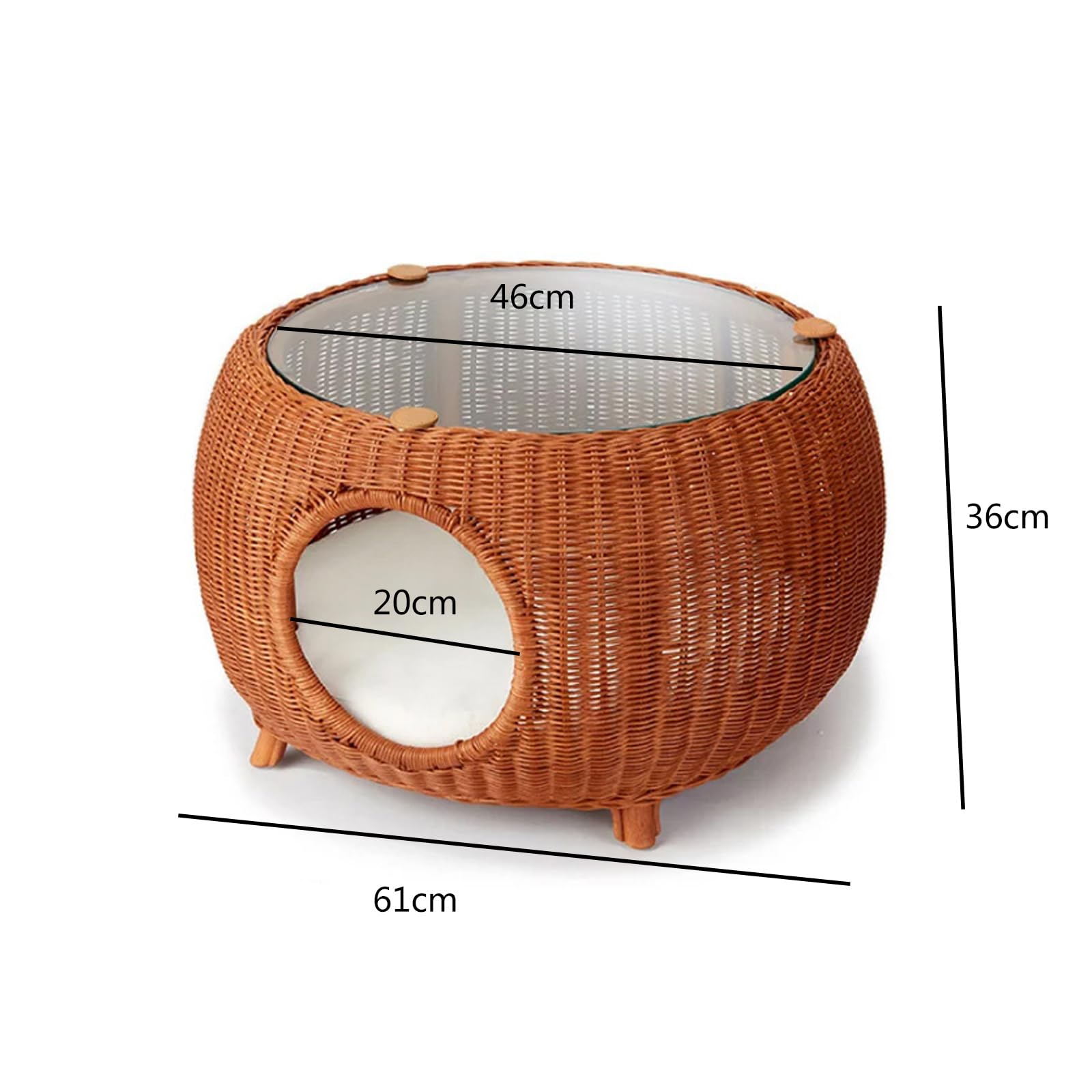 Modern Rattan Cat Igloo End Table with Washable Cushion