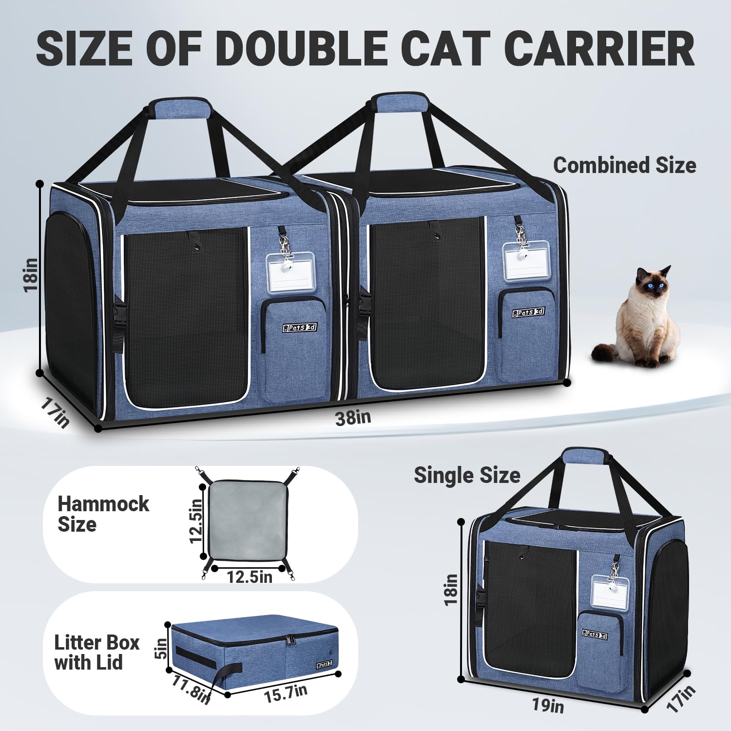 Petskd 2-in-1 Double Cat Carrier with Litter Box