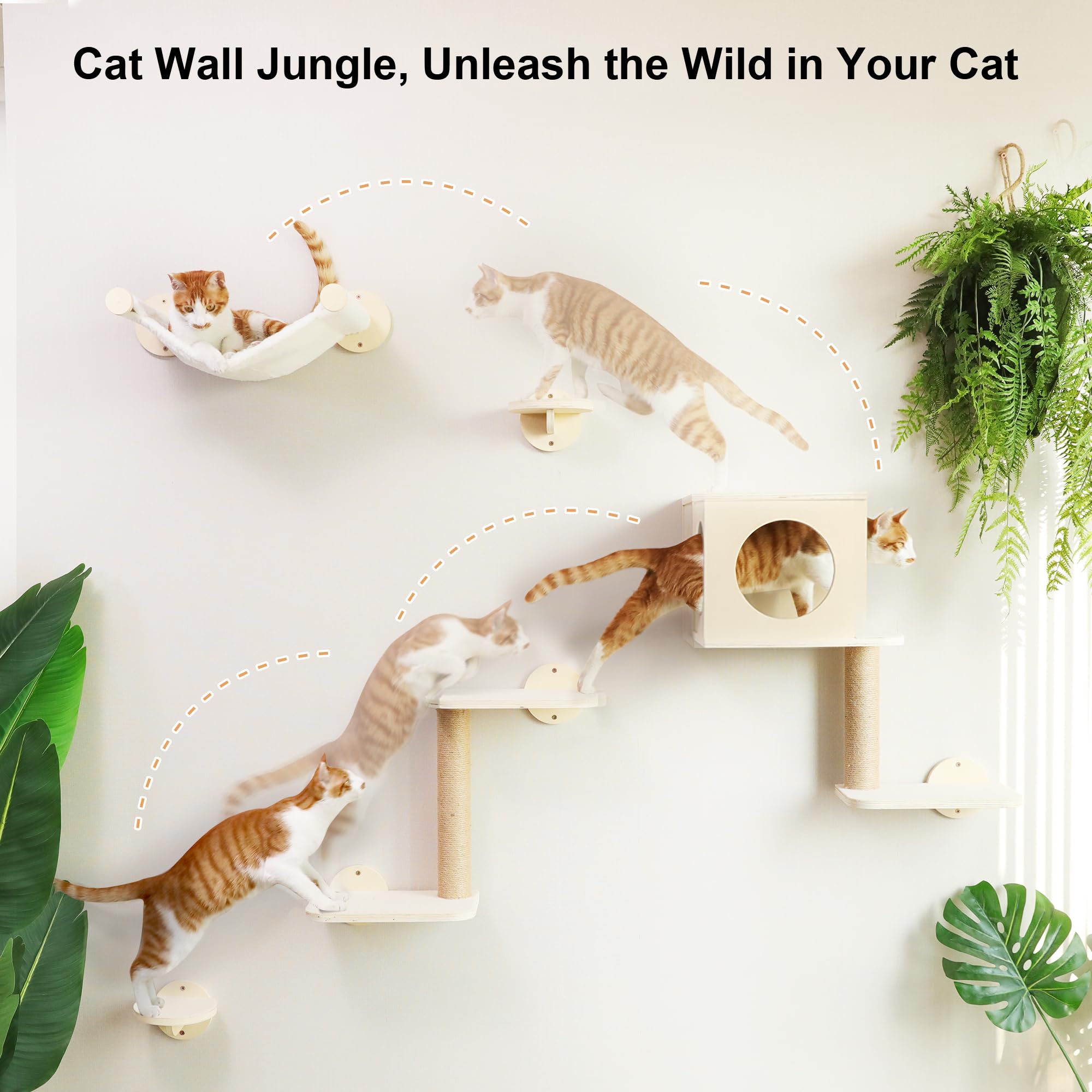 FUKUMARU Wall-Mounted Cat Shelves with Hammock & House