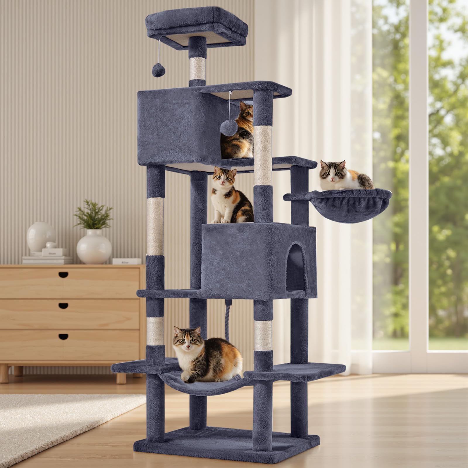Sweetcrispy Cat Tree Tower with Sisal Posts & Hammock