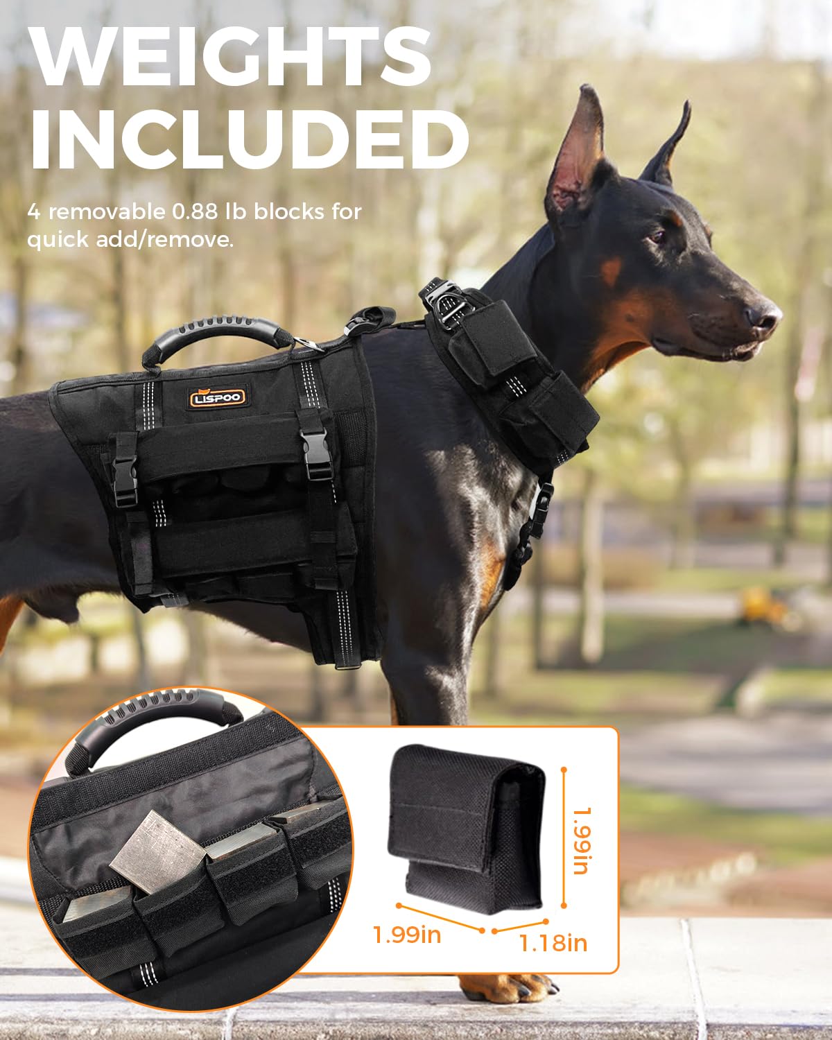 LISPOO Weighted Dog Vest & Collar Set with Removable Weights