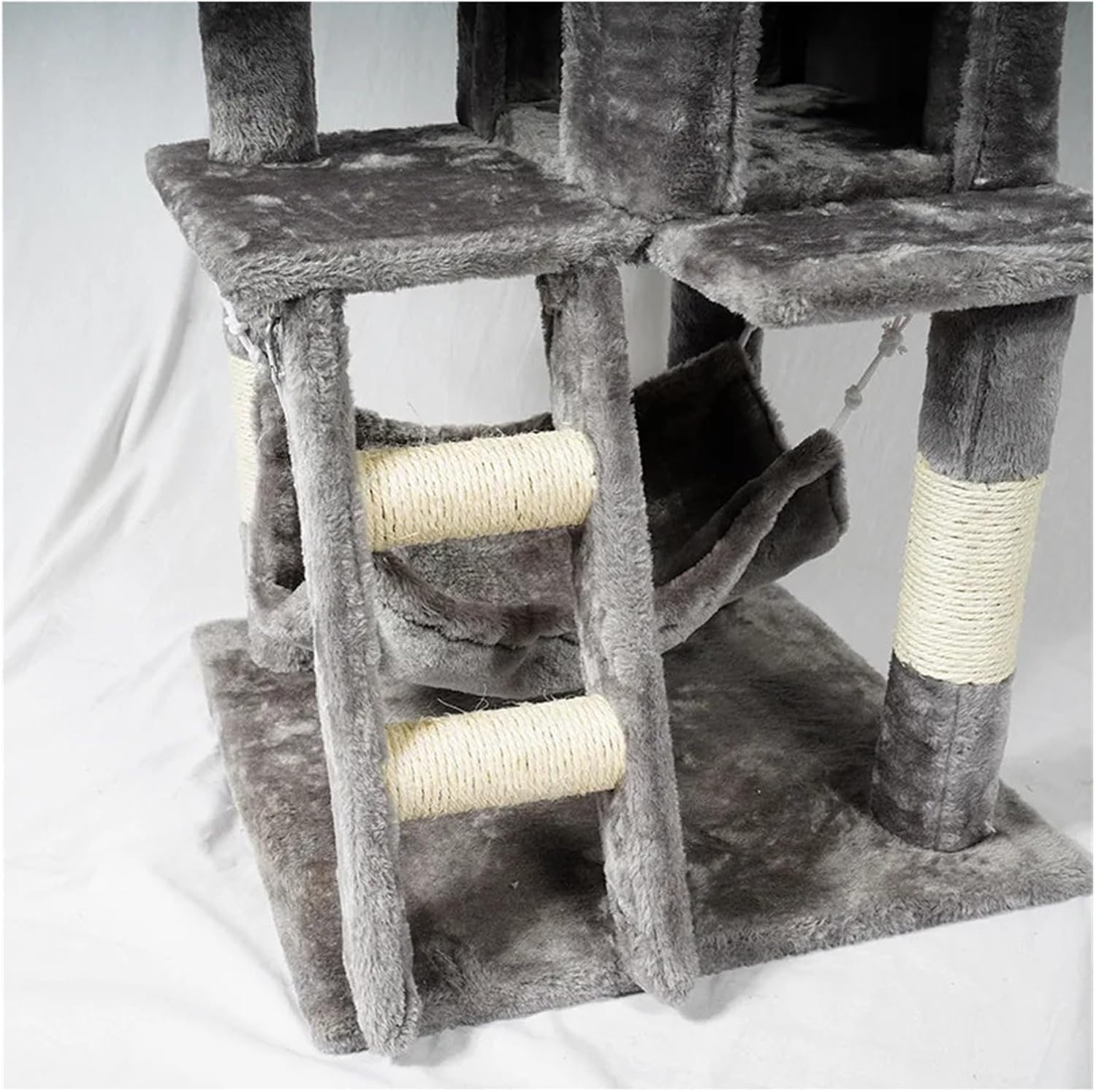 Grey Cat Tree with Bed, Scratching Board & Knot Toy