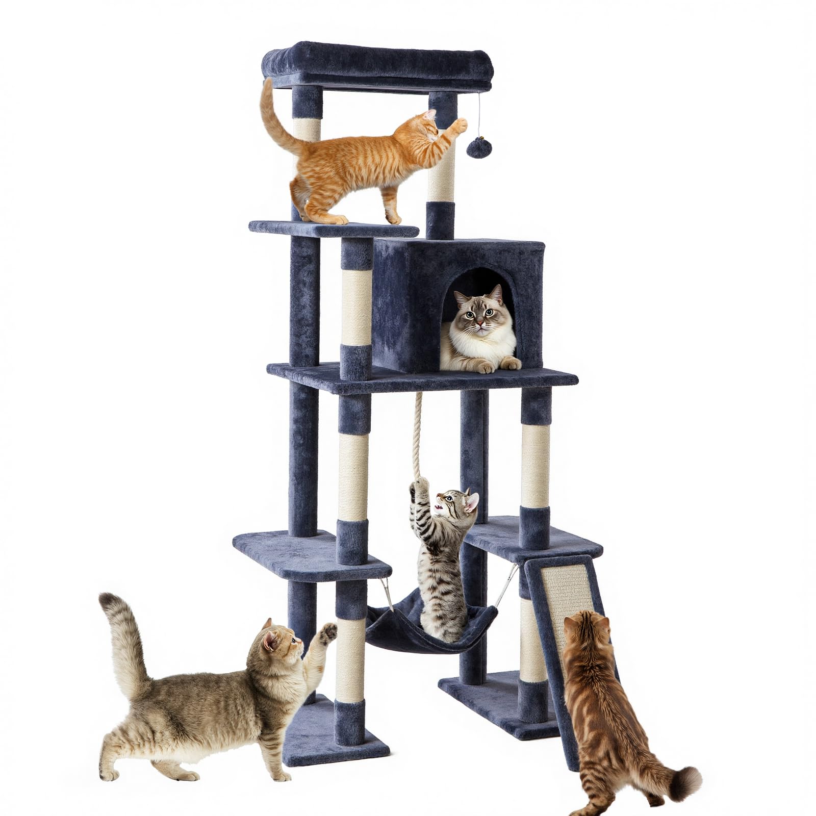 Sweetcrispy Cat Tree Tower with Sisal Posts & Hammock