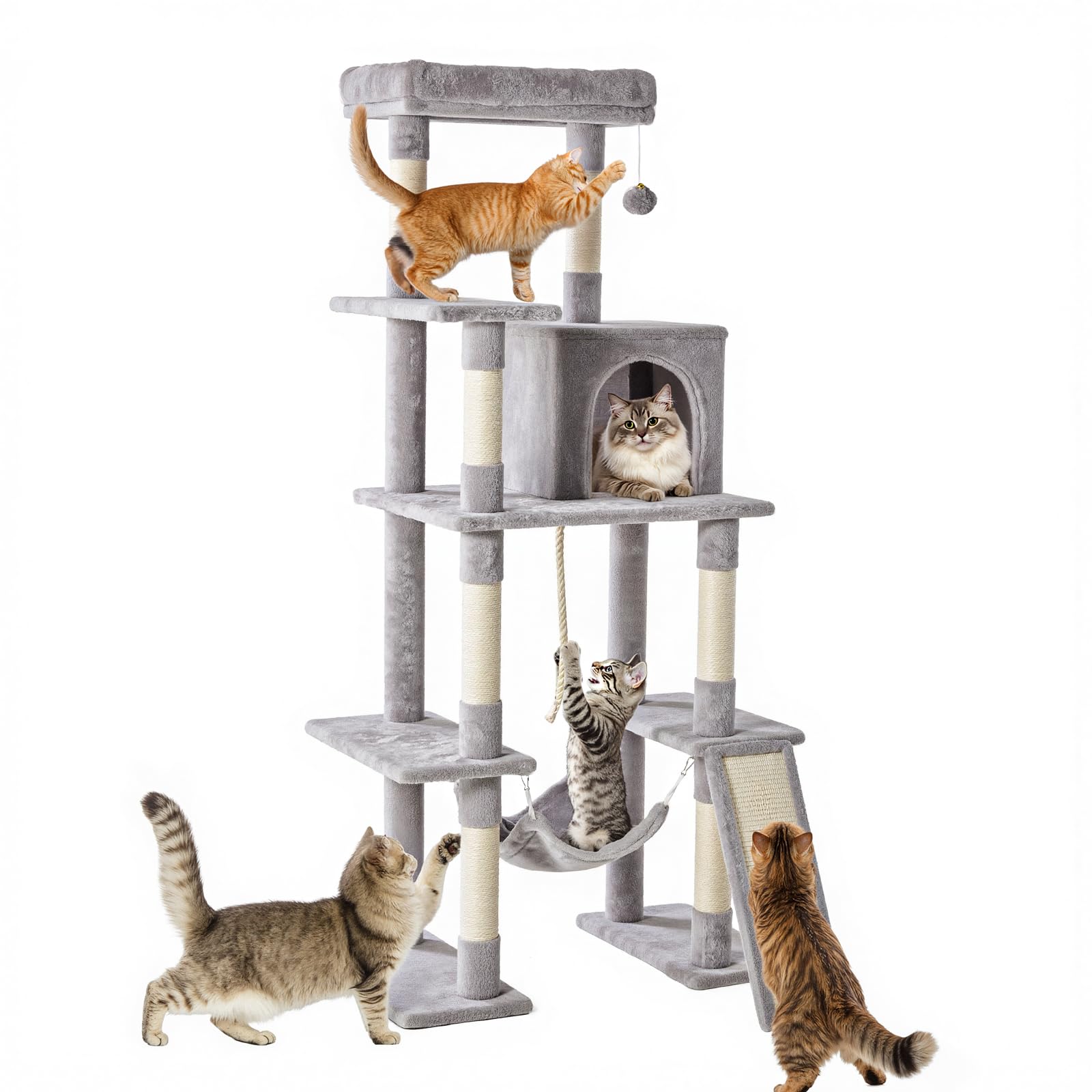 Sweetcrispy Cat Tree Tower with Sisal Posts & Hammock