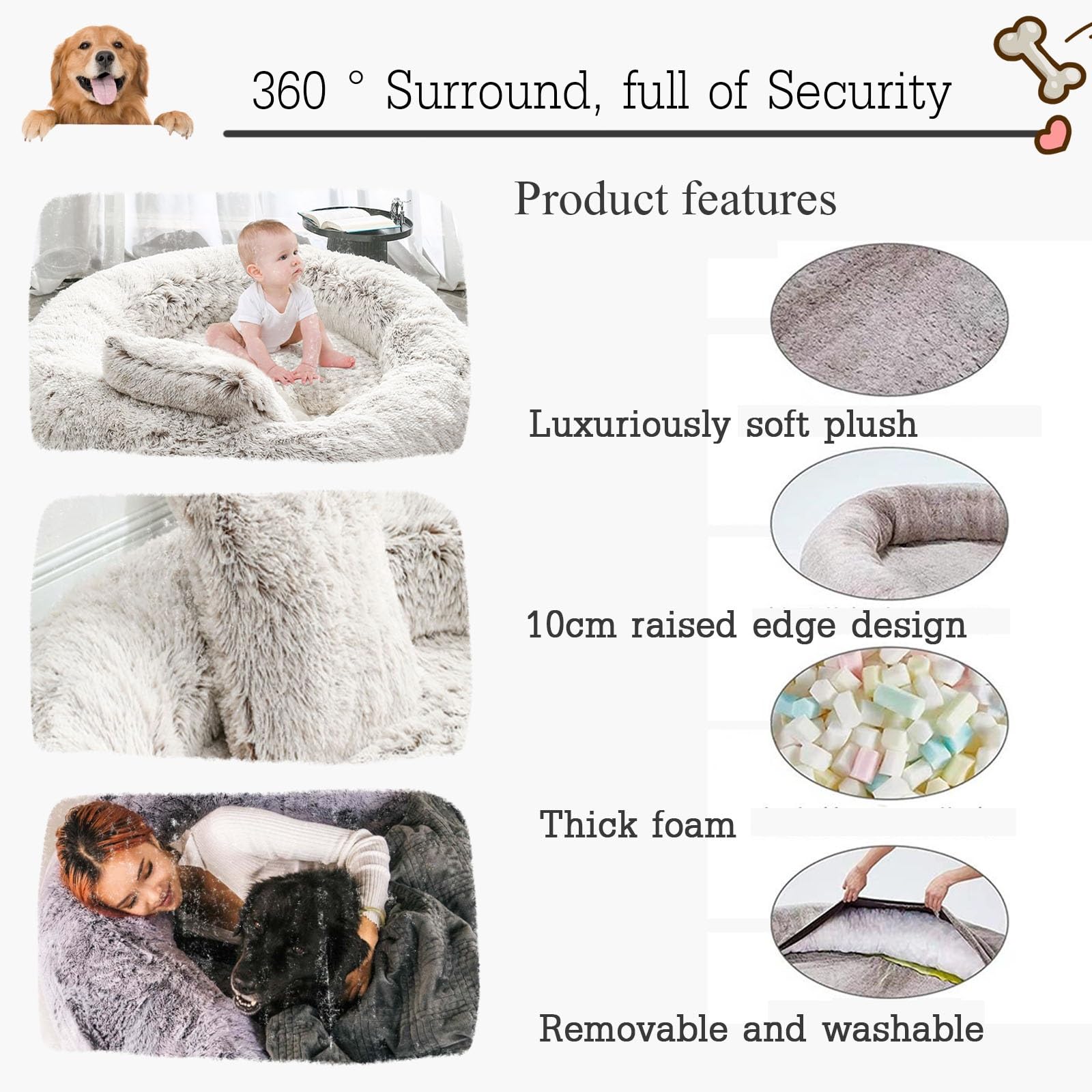 USAMZLUL Giant Oval Human & Large Dog Bed with Blanket