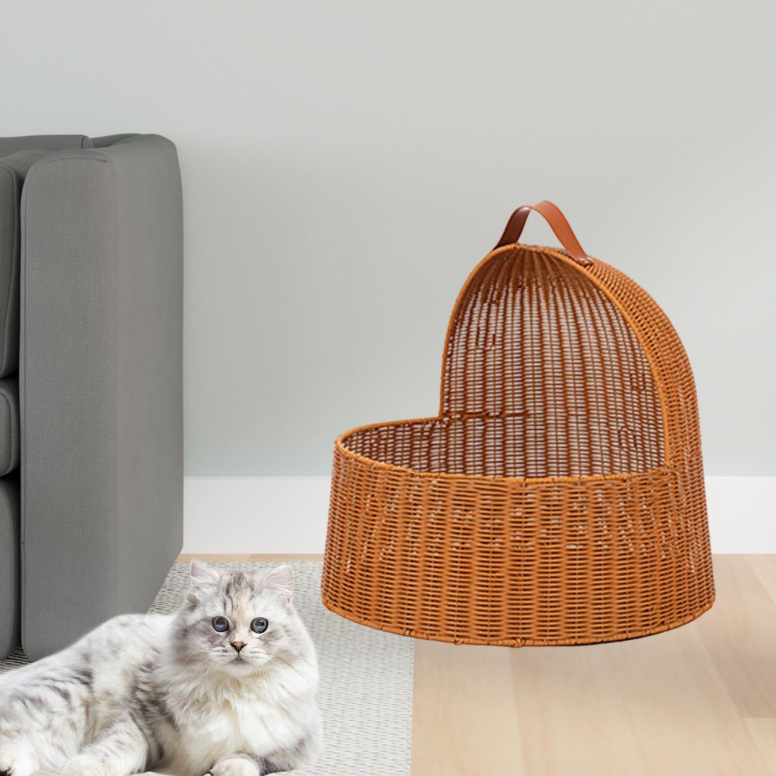 Bothyi Rattan-Style Cat Hideaway Bed with Cushion