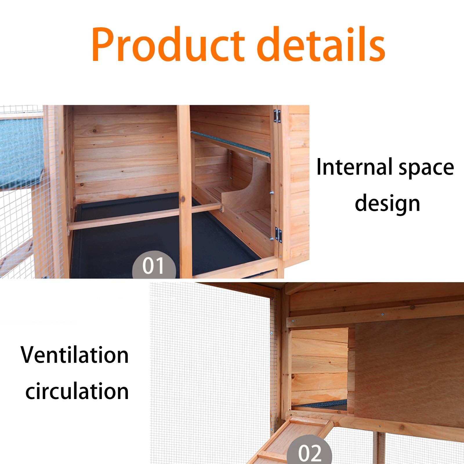 TXGJWRA Large Wooden Rabbit Hutch with Removable Tray & Run