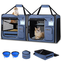 Petskd 2-in-1 Double Cat Carrier with Litter Box