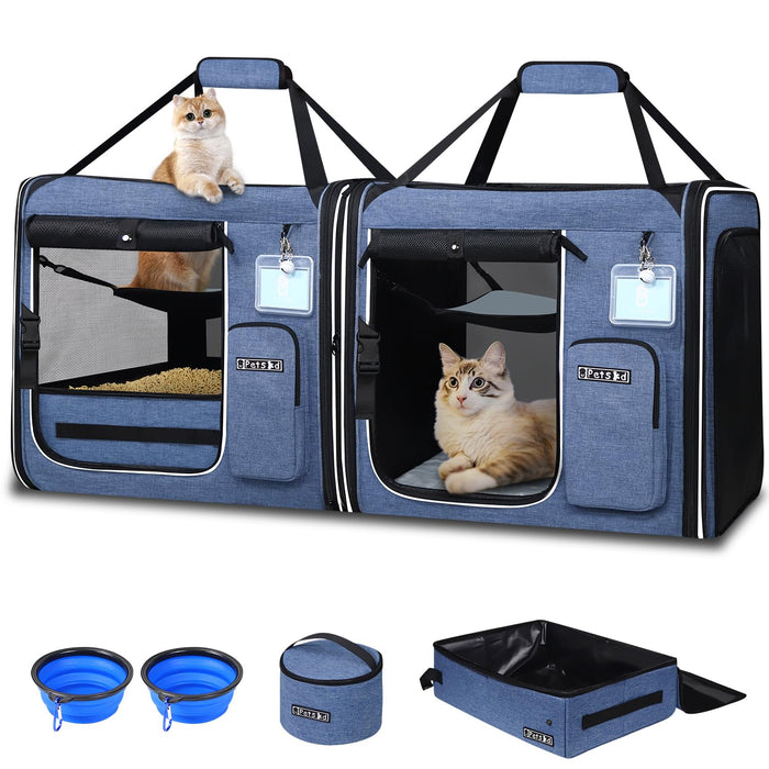 Petskd 2-in-1 Double Cat Carrier with Litter Box