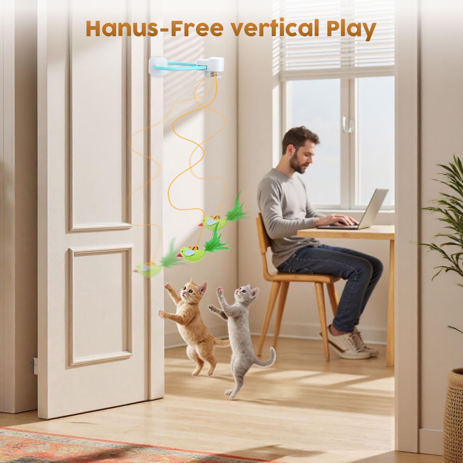 USB-Rechargeable Flying Bird Cat Toy with Feather Wand