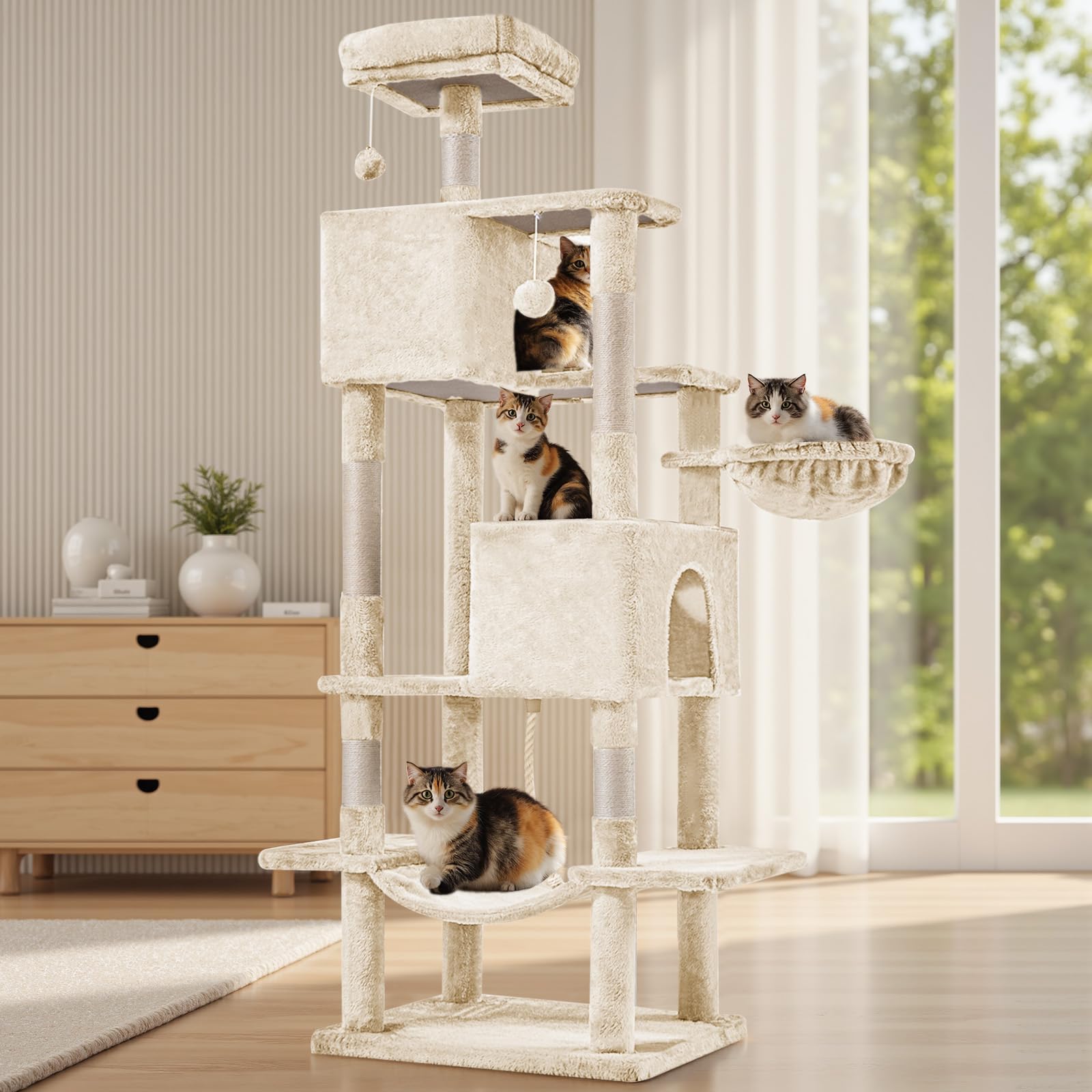 Sweetcrispy Cat Tree Tower with Sisal Posts & Hammock