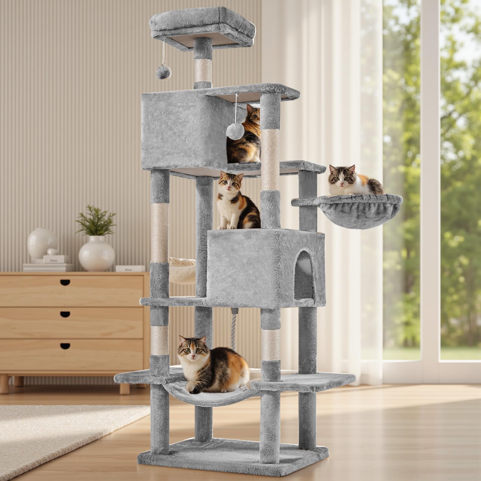 Sweetcrispy Cat Tree Tower with Sisal Posts & Hammock