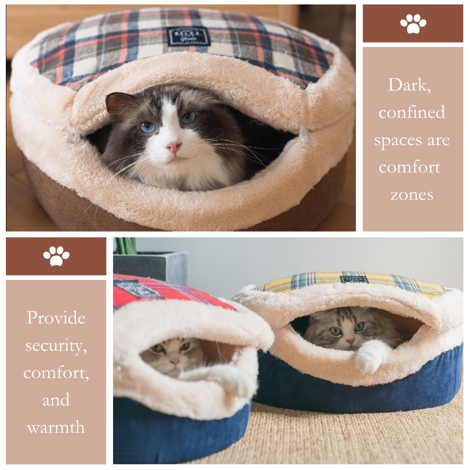 Urnat Plush Calming Cat Cave Bed with Detachable Lid