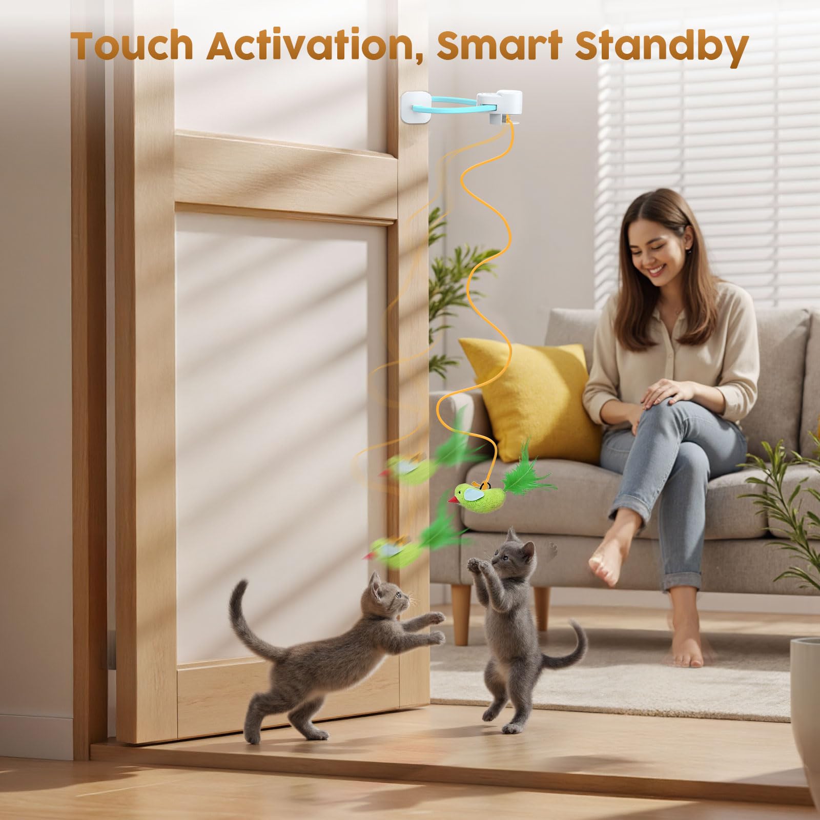 USB-Rechargeable Flying Bird Cat Toy with Feather Wand