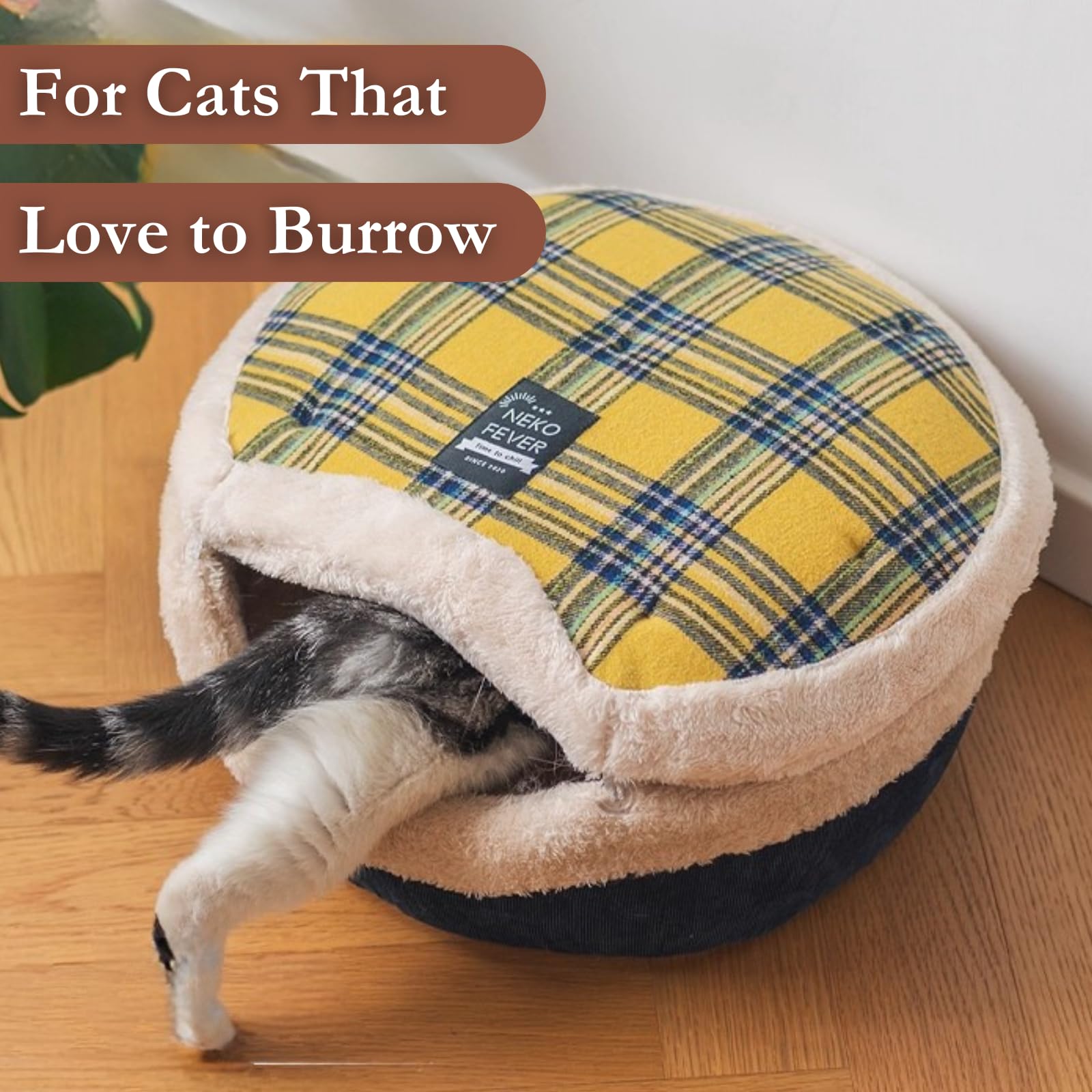 Urnat Plush Calming Cat Cave Bed with Detachable Lid