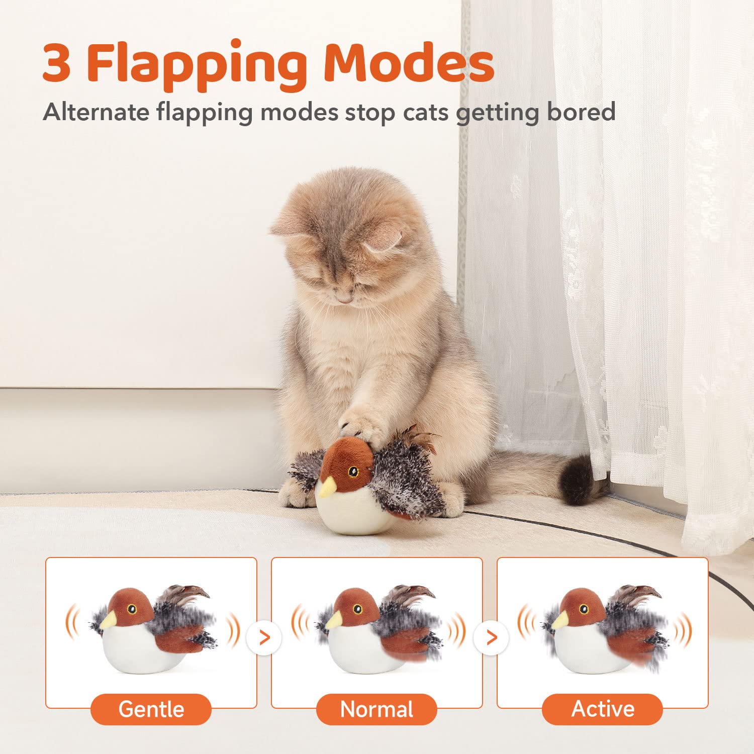 Potaroma Touch-Activated Flapping Bird Catnip Toy