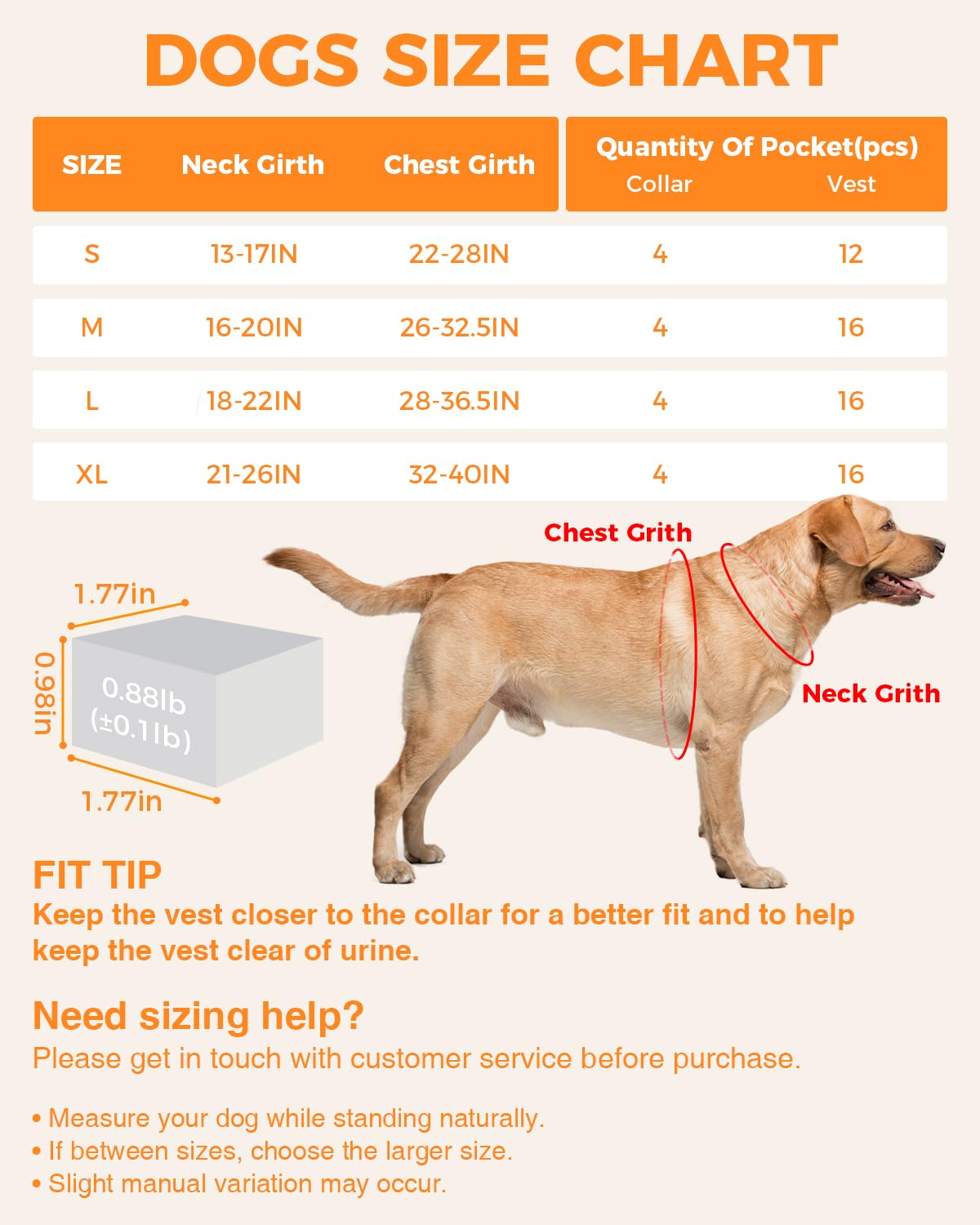 LISPOO Weighted Dog Vest & Collar Set with Removable Weights