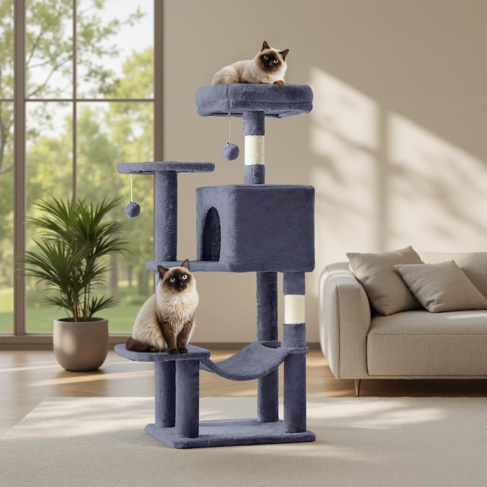 Sweetcrispy Cat Tree Tower with Sisal Posts & Hammock