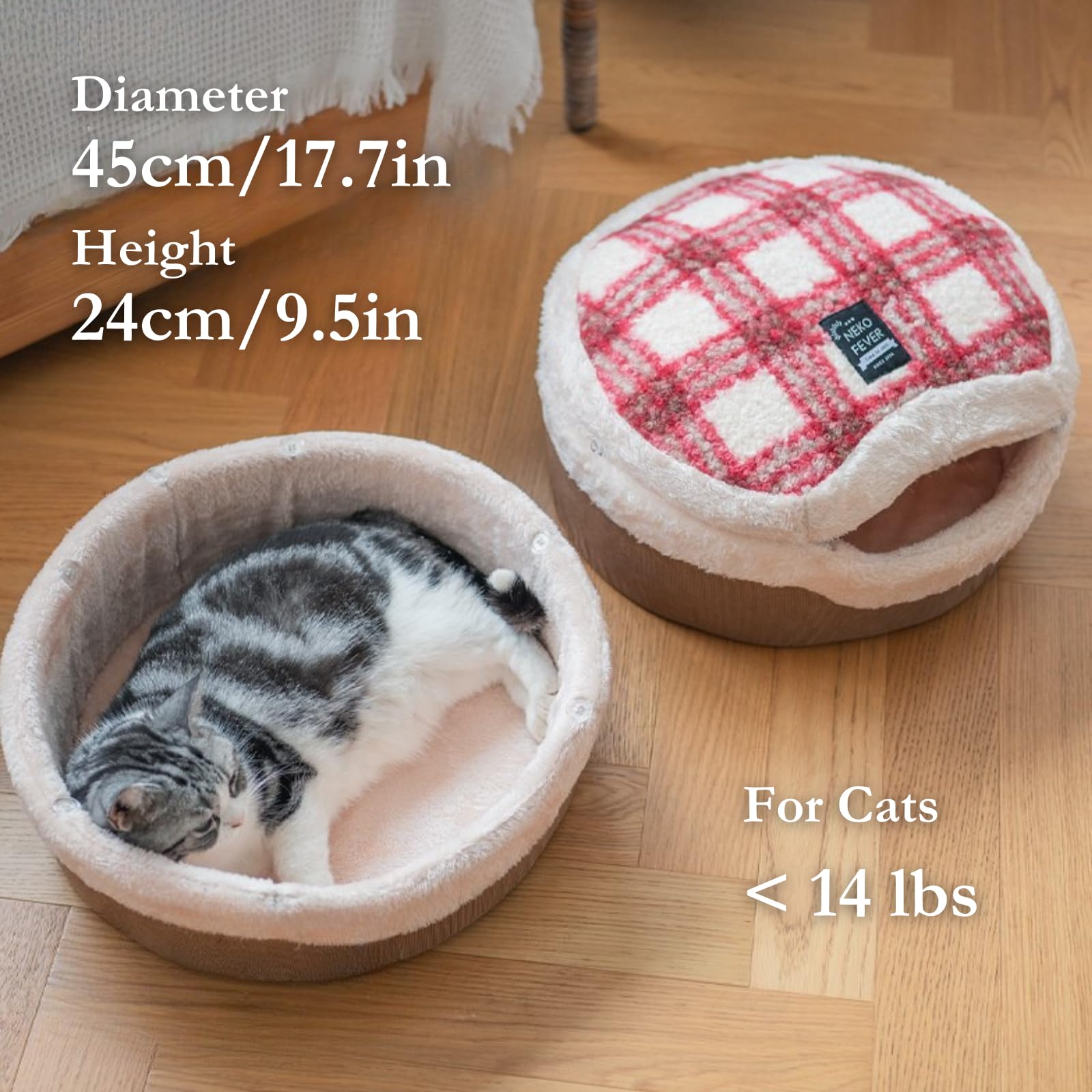 Urnat Plush Calming Cat Cave Bed with Detachable Lid