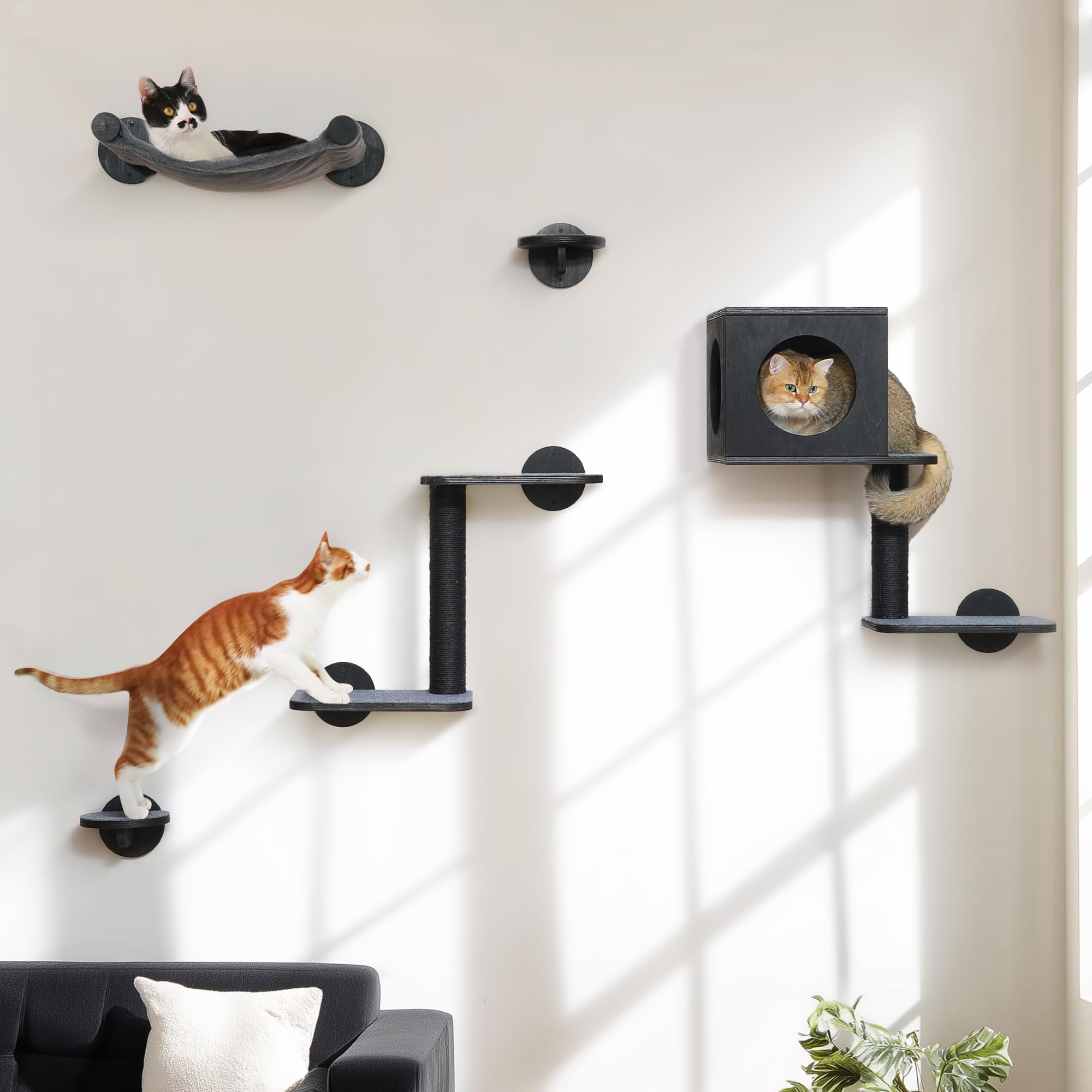 FUKUMARU Wall-Mounted Cat Shelves with Hammock & House