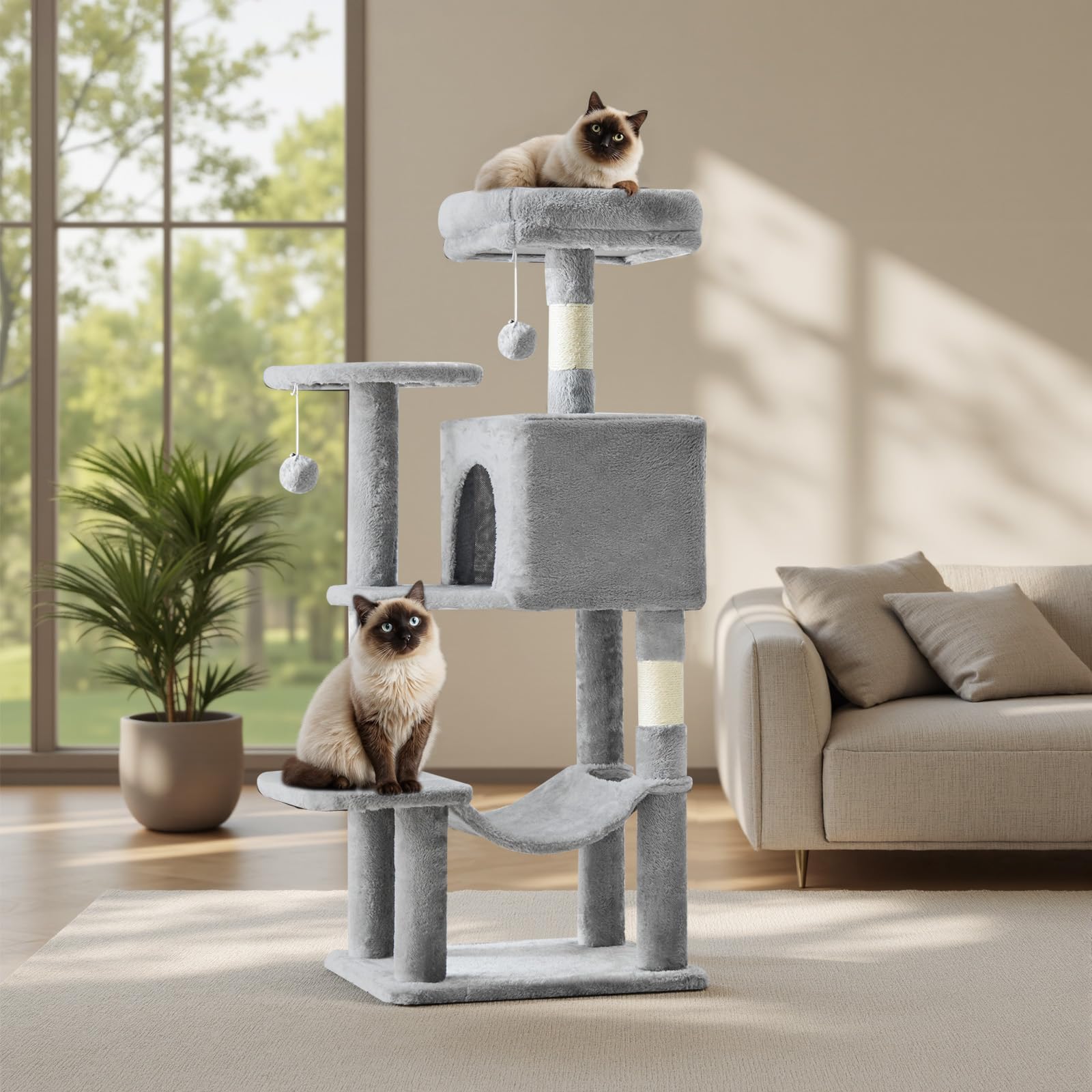 Sweetcrispy Cat Tree Tower with Sisal Posts & Hammock