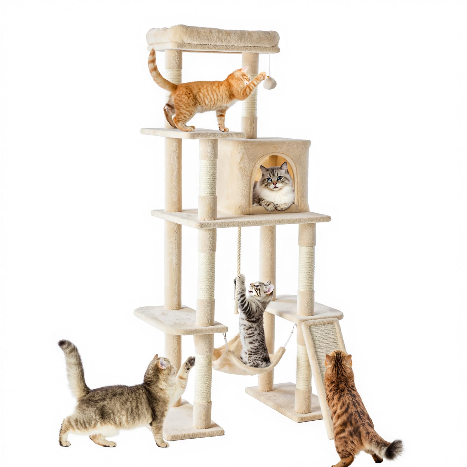 Sweetcrispy Cat Tree Tower with Sisal Posts & Hammock