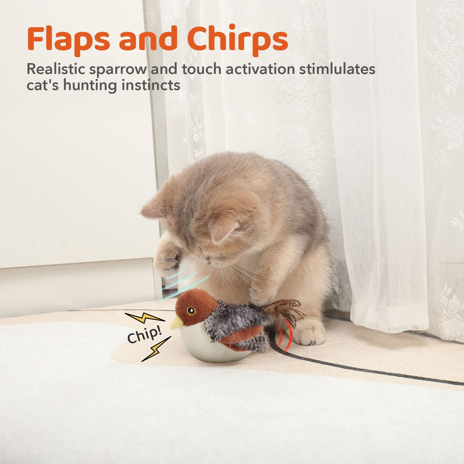 Potaroma Touch-Activated Flapping Bird Catnip Toy