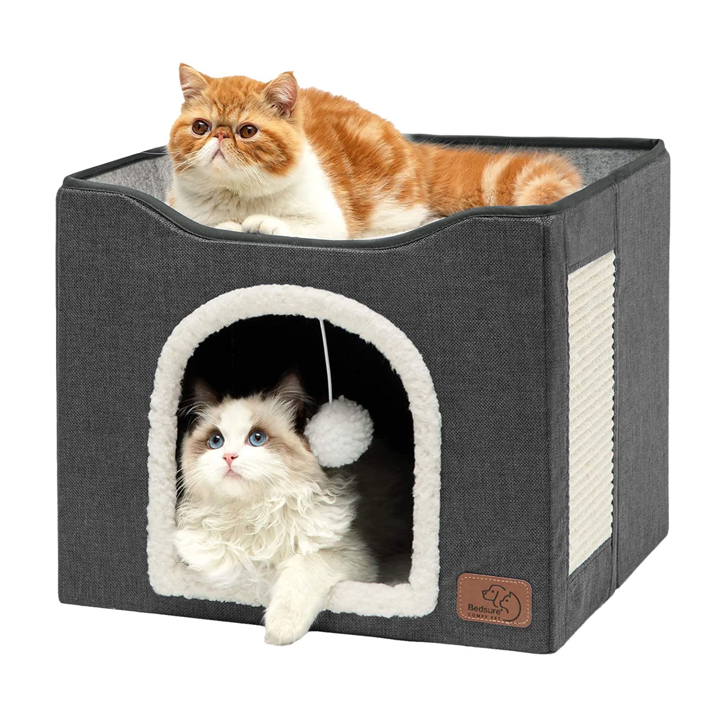 Bedsure Foldable Cat Cave Bed with Scratch Pad & Ball Toy