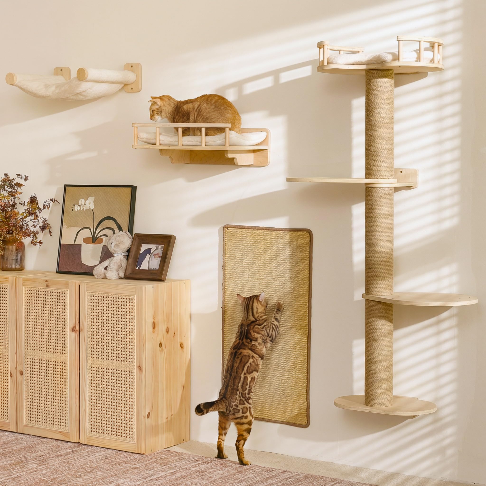 FUKUMARU Wall-Mounted Cat Shelves with Hammock & House
